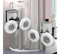 Zilimontt Rodillos y guías para puerta de ducha de 23 mm, kit de repuesto de ruedas superiores e inferiores para puertas de ducha de baño de vidrio de 4 a 8 mm, plata, aleación de zinc y nailon