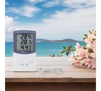 Zilimontt Termómetro digital para interiores y exteriores, higrómetro con pantalla LCD y sonda, modelo TA318 ABS montado en la pared, mide la temperatura en °C/° F y humedad 10%-99%,