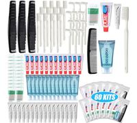 Ziliny Juego de 60 artículos de aseo de viaje a granel, kit de aseo básico a granel, tamaño de viaje, kit de higiene personal para personas sin hogar, suministros de paquete de cuidado para personas