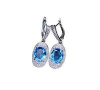 ZILOOK YEJIANGHUA Nueva joyería clásica de Moda for Mujer, Piedra de Zirconia cúbica púrpura, Pendiente Largo Redondo de circonia cúbica Colgante con Cierre fácil CZ249 Natural (Color : Light Blue)