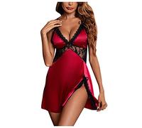 Zilosconcy Camisón para Mujer Camisones Sexy Raso Talla Grande Conjunto de Bata Elegant Ligero Suave Corto Encaje Lencería Ropa Interior Satín para Novia Camisón Seda Camisones Vestido Ropa de Dormir
