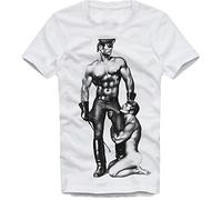 ZILV HAIT Gay Lovers T-Tshirts Camisetas y Tops Tom of Finland LADS Master Servant BDSM Leather Fetish White(Large)