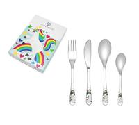 Zilverstad - Juego de 4 cubiertos infantiles Unicornio acero inoxidable/col