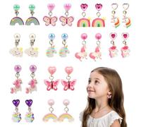 ZILZUFA 12 Pares de Pendientes de Clip para Niñas, Sin Tipo de Metal, Hermoso Unicornio Pendientes de Resina no Alérgicos, Accesorios de Joyería de Princesa para Niñas