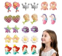 ZILZUFA 12 Pares de Pendientes de Clip para Niñas, Sin Tipo de Metal, Lindo Pendientes de Resina no Alérgicos, Accesorios de Joyería de Princesa para Niñas, Sirena