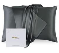 ZIMASILK Funda de Almohada Seda de Morera 100%, versión Mejorada, para la Salud del Cabello y la Piel, Seda de Mejor Grado 6A, con Cremallera YKK, Caja de Regalo 1 Unidad (50 x 75 cm, carbón)