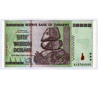 Zimbabwe 50 billones de dólares nota Bill Money Inflation Record Moneda Moneda Zimbabwe Dinero Bill Bill