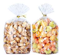 ZIMCEMS 100 bolsas de celofán transparente con estampado de estrellas plateadas de 5 x 7 pulgadas, bolsas de regalo de plástico para envolver regalos de fiesta, golosinas, con lazos giratorios de 5