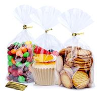 ZIMCEMS 100 bolsas de celofán transparente de 5 x 7 pulgadas, bolsas de regalo de celofán transparente, bolsas de celofán para regalos de fiesta, golosinas, galletas de panadería, dulces con lazos