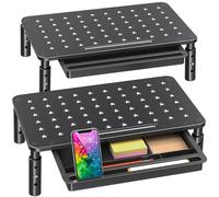 Zimilar Paquete de 2 soportes elevadores para monitor con cajón, soporte de metal ajustable de 3 alturas con malla de estrella única para computadora, laptop, impresora