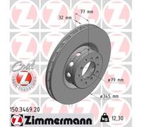 ZIMMERMANN 1X Disco De Freno Delantero Ø345 Mm Ventilado Para BMW 5 Series