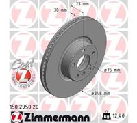 ZIMMERMANN 1X Disco De Freno Delantero Ø348 Mm Ventilado Para BMW X4 150.2950.20