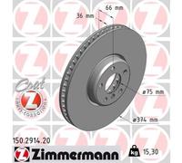 ZIMMERMANN 1x Disco de Freno Delantero Ø374 MM con Ventilación Interior