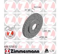 ZIMMERMANN 2X Disco De Freno Delante Ø256 Mm Ventilado Perforado Para VW UP 121