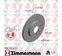 ZIMMERMANN 2X Disco De Freno Delante Ø280 Mm Ventilado Perforado Para BMW I3 I01