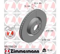 ZIMMERMANN 2X Disco De Freno Delante Ø356 Mm Ventilado Para Audi A6 Allroad 4GH