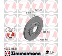 ZIMMERMANN 2x Disco de Freno Delantero Ø239 MM Außenbelüftet para VW Polo 9N _