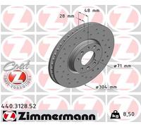 2x ZIMMERMANN Disco de freno Delantero Ø304mm Altura: 48mm Espesor: 28mm Cantidad de Taladros: 8/5 Corona de Agujeros - Ø: 108mm ventilación interna perforado 440.3128.52 Compatible con OPEL, FIAT