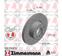 ZIMMERMANN 2x Disco de Freno Delantero Ø312 MM con Ventilación Interior Agujero