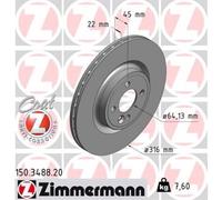 ZIMMERMANN 2x Disco de Freno Delantero Ø316 MM para Mini R56 Cooper One R59 John