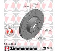 ZIMMERMANN 2x Disco de Freno Delantero Ø328 MM con Ventilación Interior Agujeros