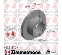 ZIMMERMANN 2X Disco De Freno Trasero Ø303 Mm Ventilado Para VW Crafter Kasten