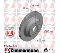 ZIMMERMANN 2x Disco De Freno Trasero Ø314 Mm Ventilado Para VW Multivan V 7HM