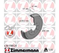 ZIMMERMANN 2x Tambor de Freno Trasero para Fiat 500C Grande Punto Opel Adam