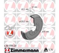 ZIMMERMANN 2x Tambor de Freno Trasero para Opel Combo Caja / Fiat Doblo 263 X12