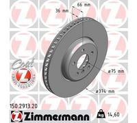 ZIMMERMANN Coat Z Disco de freno Delantero, derecha para BMW 5 Touring (F11)