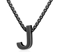 Zimocepuz collar con iniciales para chicos, collar con letra J personalizado en acero inoxidable negro, regalo ideal para jóvenes y adolescentes