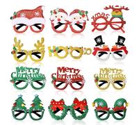 Zimoer 12 Piezas Gafas Navideñas, Gafas Divertidas para Fiestas Navidad para Niños y Adultos, Accesorios de Fiesta con Papá Noel, Reno, Muñeco de Nieve, Decoraciones Navideñas y Accesorios para Fotos