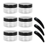 Zimoer 6 Piezas 100ml Bote de Plástico Transparente, Frascos de Plástico con Tapa Negras Espátulas, Tarros de Almacenamiento de Boca Ancha, Envases para Cosmetica, manualidades, cuentas, especias