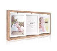 Zimoer Marco de Fotos Giratorio Doble Cara para 6 Fotos de Madera - Marco Triple con 3 Paneles Rotativos, Estilo Nórdico Moderno para Fotos 10x15 cm (Retrato/Paisaje)