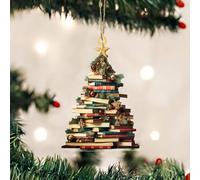Zimoya 3PCS Book Christmas Ornaments, Books Christmas Tree Decoration, Book Stack Christmas Ornament, Christmas Tree Shape Bookshelf Pendant, Book Lover Christmas Ornament Gifts Home Party Decor (E)