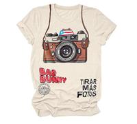 Zimoya Bad Bunny Tirar Mas Women's Inspirational Heart Graphic Letter Print T-Shirt Short Sleeve Casual Tops Blue