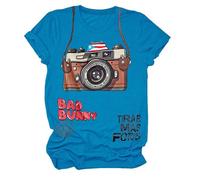 Zimoya Bad Bunny Tirar Mas Women's Inspirational Heart Graphic Letter Print T-Shirt Short Sleeve Casual Tops Blue