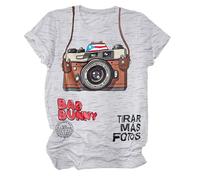 Zimoya Bad Bunny Tirar Mas Women's Inspirational Heart Graphic Letter Print T-Shirt Short Sleeve Casual Tops Blue