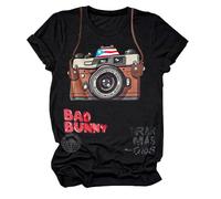 Zimoya Bad Bunny Tirar Mas Women's Inspirational Heart Graphic Letter Print T-Shirt Short Sleeve Casual Tops Blue