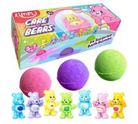 ZIMPLI - 3 bombas grandes de 100 g, 100 g, 1 de 7 juguetes de oso de cuidado para coleccionar, uno para cada bomba de baño, figuras coleccionables para niños y niñas
