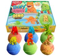 ZIMPLI - 6 bombas de baño grandes de dinosaurio sorpresa, 6 juguetes sorpresa de dinosaurio incluidos, juguetes de baño para niños, regalos de Navidad y cumpleaños, regalo de bomba para niños