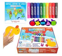 ZIMPLI Baff Paints - Juego de 10 barras de pintura de baño lavables, libro de baño para colorear, esponja de pato, 5 sellos de formas divertidas y bolsa de almacenamiento de malla, juguete de baño