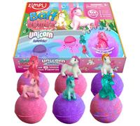Zimpli Kids 6 bombas de baño grandes de unicornio, 6 juguetes sorpresa en el interior. y cumpleaños, juguetes de bañera para niños