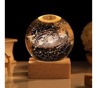 Zimuty Bola de cristal 3D, modelo de planetas 3D con base LED de madera, lámpara de galaxia espacial del sistema solar, adorno decorativo para el hogar, regalos de astronomía, luz nocturna para niños