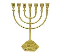 Zinc Alloy 7 Branch Menorah 17x13.5cm Golden Jerusalem Temple Candle Holder Centerpiece for Hanukkah Jewish Holiday Vintage Sacred Relic Home Decor Party Decoration