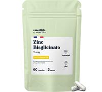 Zinc Bisglicinato 15mg + Vitamina B6, Alta Biodisponibilidad, 60 Cápsulas Veganas para 2 Meses, Suplemento para el Sistema Inmunológico y la Piel, Alta Dosis de Zinc Quelado, Essentials by Novoma