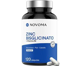 Zinc Bisglicinato TRAACS 15 mg + Vitamina B6 Bioactiva | Altamente Biodisponible y Dosis Elevada | Sistema Inmunológico | 120 Cápsulas | Fabricado en Francia | NOVOMA (ex Nutrivita)