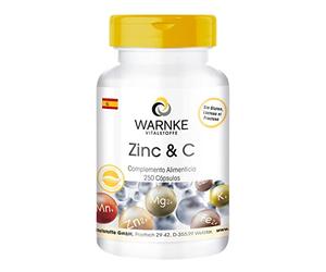Zinc y Vitamina C - Vegano - Vitamina C 300mg + Zinc 5mg - 250 cápsulas | Warnke Vitalstoffe - Calidad de farmacia alemana