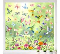 Zindoo Pegatina Ventana Mariposa y colibrí Pegatinas de Ventana Primavera 9 Piezas Coloridos Reutilizar Estampadas por Ambas Caras Electrostáticas para Evitar Golpes de Pájaros en Ventana