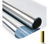 Zindoo Vinilo para Ventanas Efecto Espejo Cristal Unidireccional Protector de Privacidad Anti 99% UV Película de Aislamiento Adecuada para Hogar, Oficina Plata 90 * 400cm